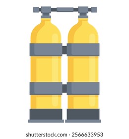 Flat design vector of twin scuba diving oxygen tanks isolated on white background