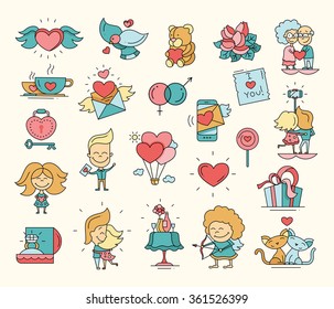 Flat design vector Valentine's day love icons and romance elements