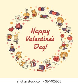 Flat design vector Valentines day love and romance icons circle postcard
