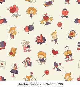 Flat design vector Valentines day love and romance icons pattern