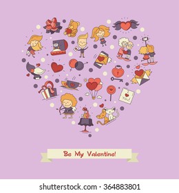 Flat design vector Valentines day love and romance icons heart postcard