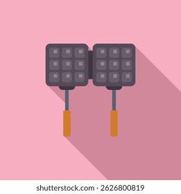 Flat design vector of waffle makers with wooden handles, ideal for culinary graphics