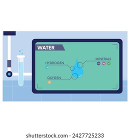 Flat Design Vector Water Composition: Explaining the Chemical Makeup of Water