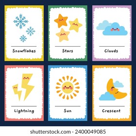 flat design vector weather flashcard printable worksheet for kids activity