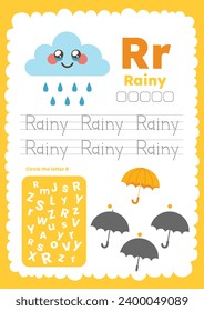 flat design vector weather flashcard printable worksheet for kids activity