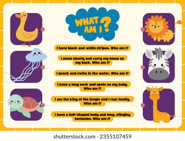 flat design vector what am i animal printable for kids activity