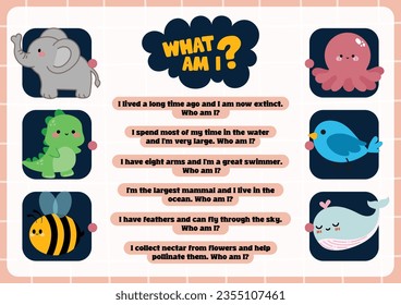 flat design vector what am i animal printable for kids activity