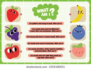 flat design vector what am i fruit printable for kids activity