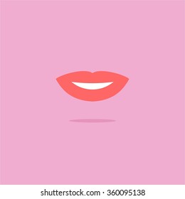 Flat design vector woman lips icon on a pink background