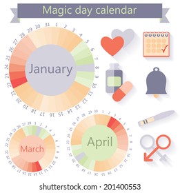 Flat design, vector woman's calendar and fertility icons