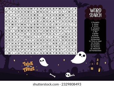 flat design vector word search printable for kids activity