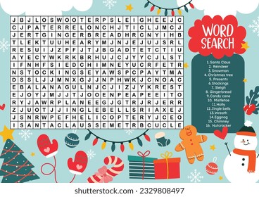 flat design vector word search printable for kids activity