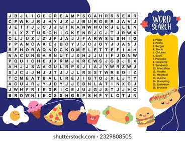 flat design vector word search printable for kids activity