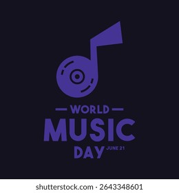 Vetor de design plano do Dia Mundial da Música. 21 de junho. Ícone Música. Banner, cartão, fundo. Eps 10.
