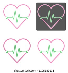 Flat design vectors of heartbeat in pink and green color