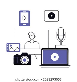 Flat Design Vectors for Podcasting Streaming  Social Media Marketing
