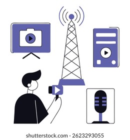 Flat Design Vectors for Podcasting Streaming  Social Media Marketing