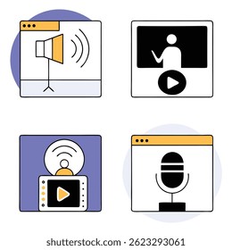 Flat Design Vectors for Podcasting Streaming  Social Media Marketing