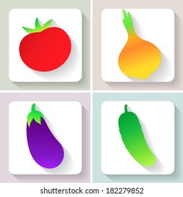 Flat design vegetable icons. Set of fruit. Vector illustration.