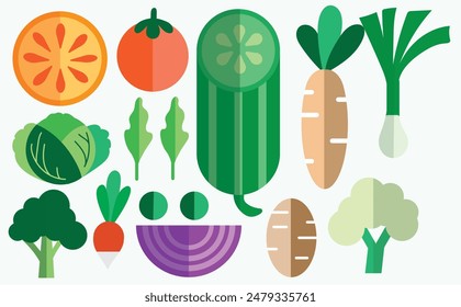 Conjunto de vegetales de diseño plano. Patrón de alimentos saludables de vegetales.