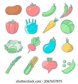 Flat design vegetable vegetarian veggie menu icon set.