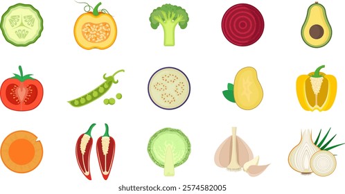 Flat design vegetables. Vector illustration on white background. Icons