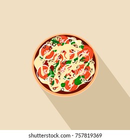 Flat design of  
vegetarian pizza. Vector illustration.