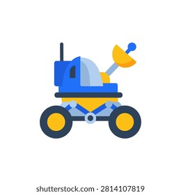 Flat design vehicle with antenna and communication dish ready for space exploration. Suitable for science and discovery themes.