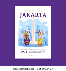 Flat design vertical poster jakarta city anniversary