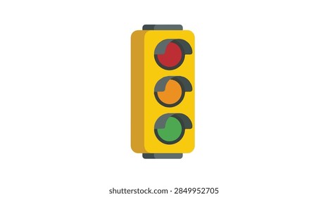 flat design of a vertical traffic light icon with red amber and green indicator lamps for urban transportation and roadway safety concepts