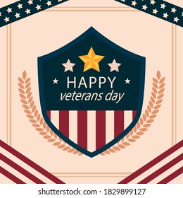 Flat design veterans day vector greeting card