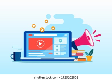 Flat Design Video Marketing, Landing Page Website Illustration Flat Vector Template.