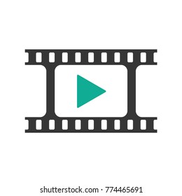 flat design video play on frame film conception, movie icon, film strip vector icon, cinema icon 