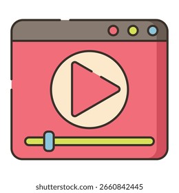 Video Icono del jugador del diseño plano con el Botón del juego y la barra del progreso