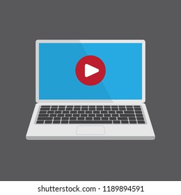Flat design of video player on screen. Movie concept. Vector illustration isolated on grey background.