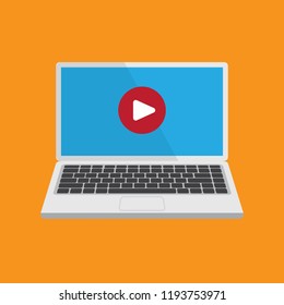 Flat design of video player on screen. Movie concept. Vector illustration isolated on yellow background.