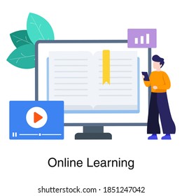 Flat design of video tutorial illustration, online learning concept