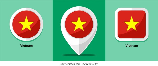 Diseño plano vietnam Bandera Mapa redondo y cuadrado sobre fondo verde