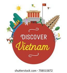 Flat design, Vietnam icons and landmarks, vector