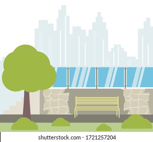 Flat design viewpoint and skyscrapers at background - vector illustration