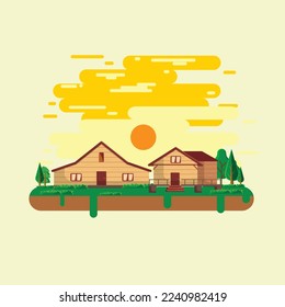Flat design village illustration with premium quality stock vector