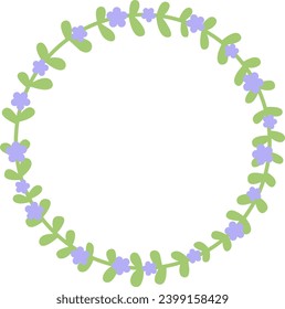 Flat design violet flower and leaves wreath frame illustration for decoration on nature, garden, wild and organic life style.