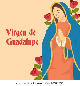 diseño plano Ilustración de Virgen de Guadalupe con rosas