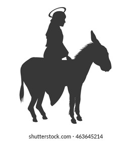 flat design virgin mary riding donkey silhouette icon vector illustration