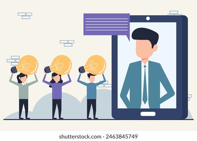 Flat Design Virtual Team Collaboration and Idea Sharing Illustration