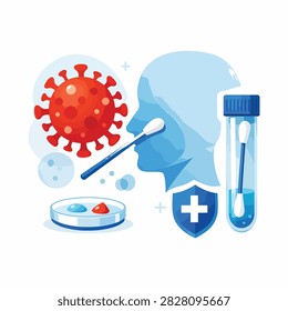 Flat design of virus swab test petri dish and test tubes