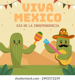 flat design viva mexico independence day illustration