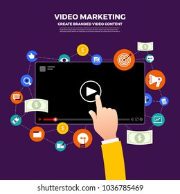 Flat design vlog concept. Create video content and make money. Vector illustrate
