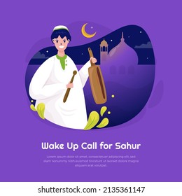 Flat design wake up call for ramadan sahur concept