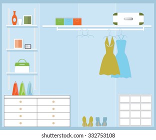 Flat Design walk in closet, interior design, Clothing store, Boutique indoor, conceptual Vector illustration.
